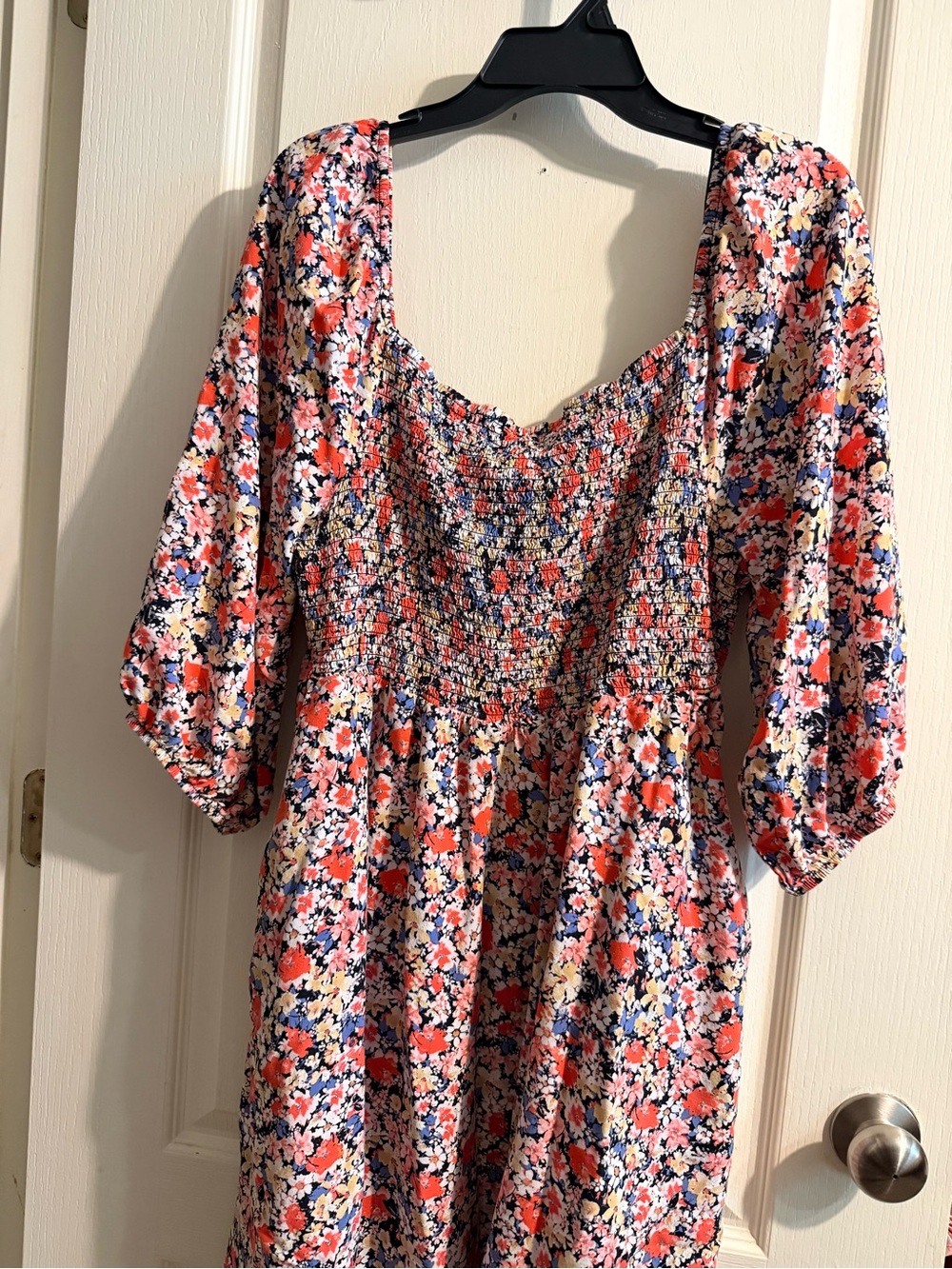 Terra & Sky Coral Multi Floral Smocked Puff-Sleeve Tunic